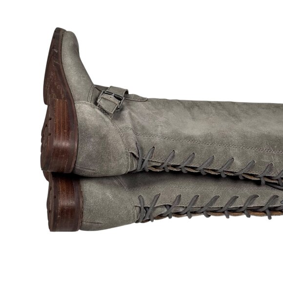 Sofft Selden Lace Up Riding Boots SZ 7 Gray Suede Western Renaissance Pirate - Picture 9 of 14